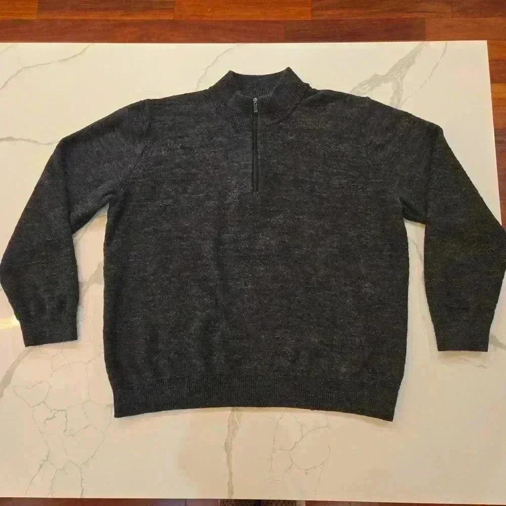 VTG L.L. Bean 1/4 Zip Pull On Organic Cotton Sweater Dark Gray Size XXL